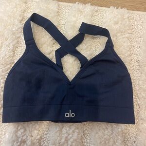 Alo Navy Ribbed sports bra